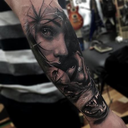 tattoos/ - Girl, Wolf, Glass Composite Arm Tattoo - 115847