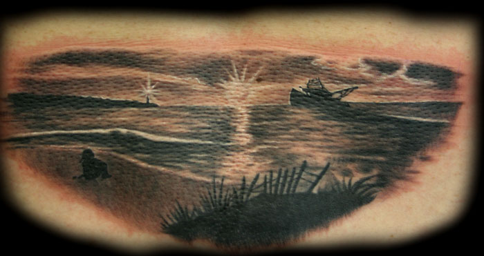  wait for him on the beach. It was a pretty fun piece to do. Tattoos