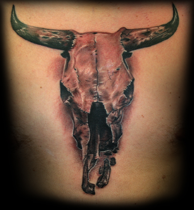 Comments: Bull skull on chest. 3 hrs. Tattoos