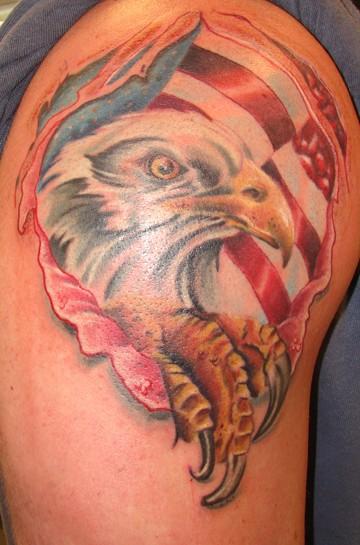 skin rip tattoo. eagle flag skin rip