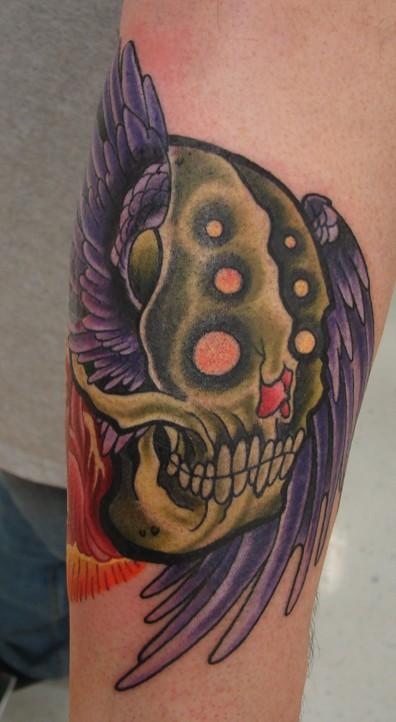 New School Tattoos six eyed winged skull with heart view 2