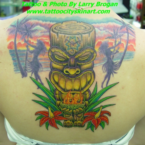 tiki tattoos. Larry Brogan - Tiki fire bowl