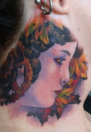 steampunk autumn pinup tattoo