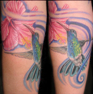 hibiscus flower hummingbird tattoo