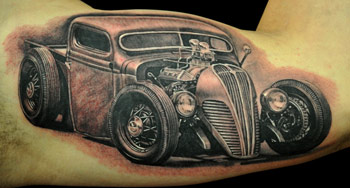 Tattoo of the day goes to Josh Duffy for this Hot Rod Tattoo