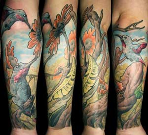 hummingbird half sleeve tattoo