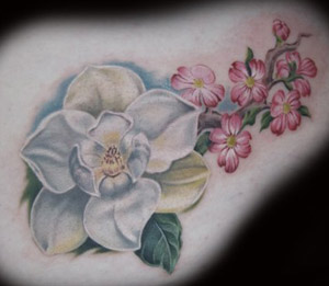 magnolia and dogwood blossoms tattoo