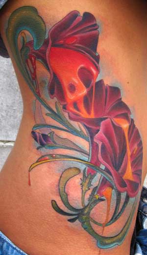 flower rib tattoos. Trippy Flower Rib Tattoo