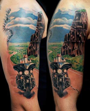color motorcycle tattoo