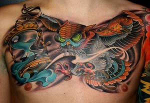 owl chest tattoo