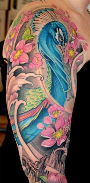 Peacock Arm Sleeve Tattoo