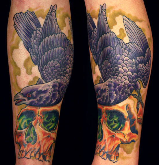 raven and skull tattoo