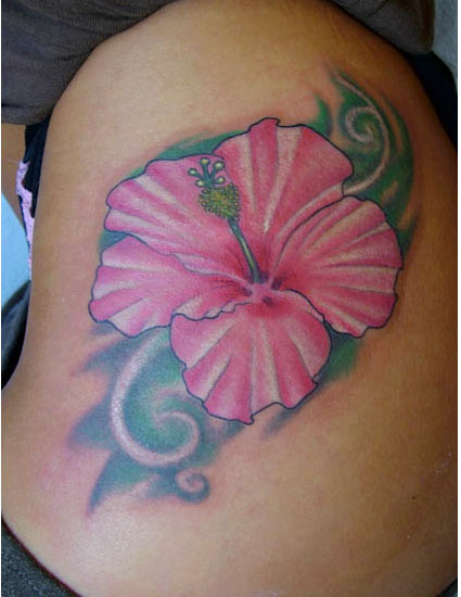 Comments This a pretty good sized hibiscus flower on Chrystal's hip side