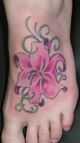 flowers tattoos on feet. Flower Lily Tattoos. lily foot
