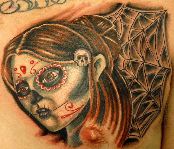 girl and spider web. Artist: Trent Edwards - (email) Placement: Chest