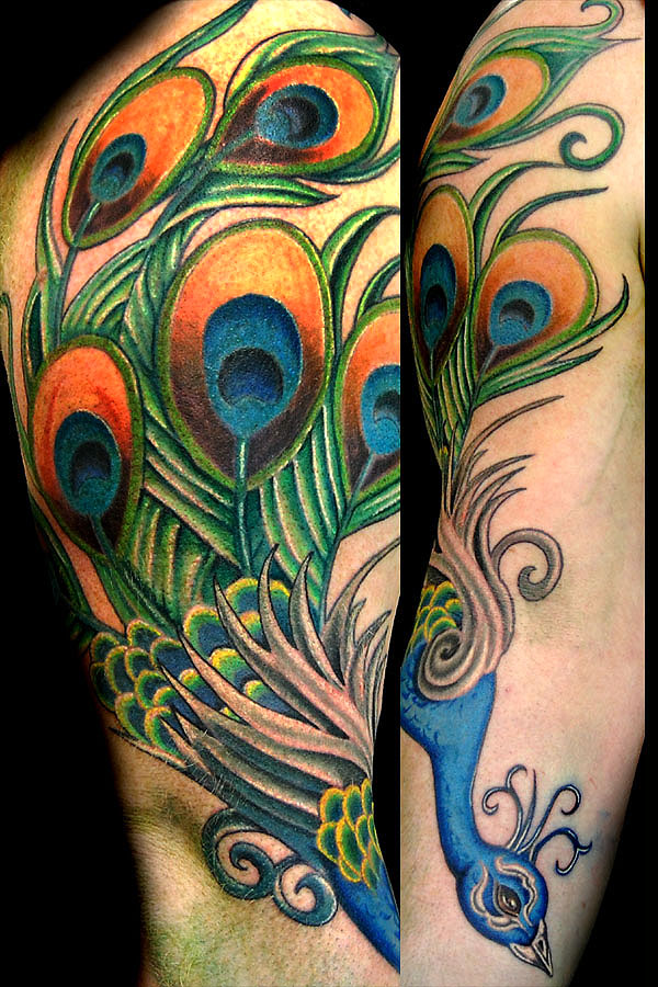 this peacock tattoo was done on a really cool local graphic designer