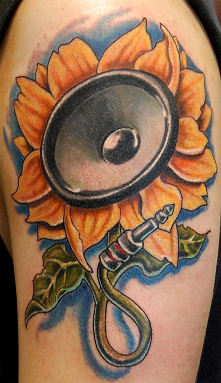 A nice Sunflower Tattoo in the inner wrist. A perfect one for a woman.