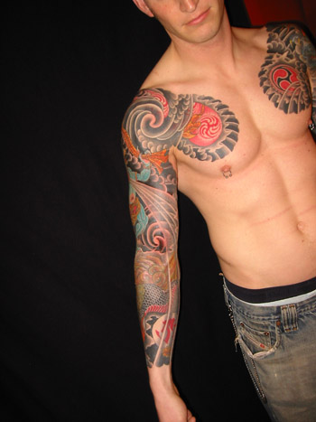 Japanese Dragon Demon Sleeve and chestpanals black and grey and color