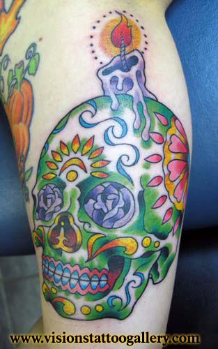 Mexican sugar skull tattoo linework
