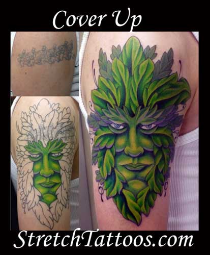 < previous | next > Looking for unique Tattoos? Green Man Cover Up