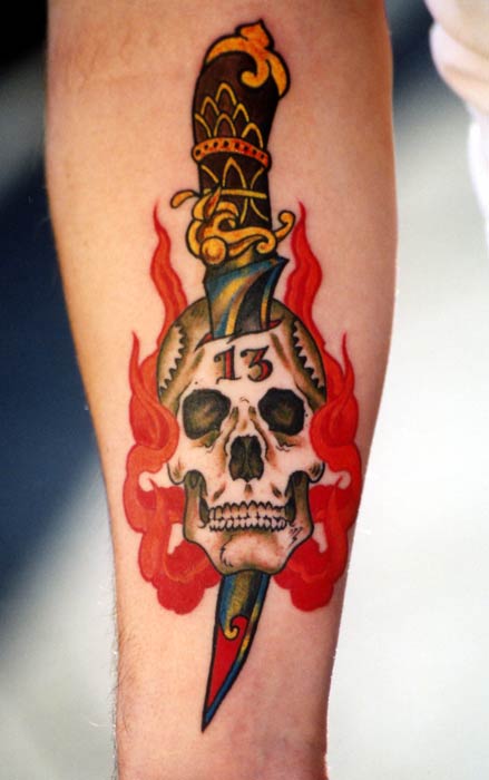 Traditional Skull And Dagger Tattoo