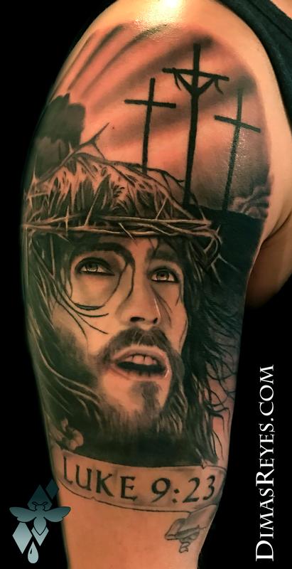 Kingdom Studio : Tattoos : Small : Black and Grey Jesus Christ at Calvary  tattoo