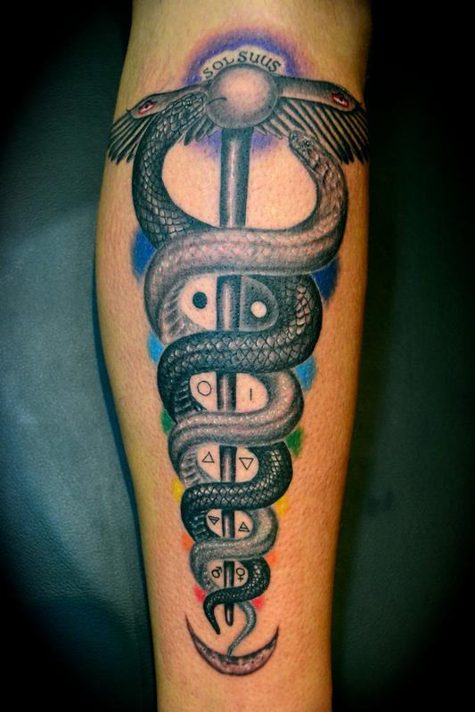 Ryan El Dugi Lewis : Tattoos : Religious : Caduseus Snakes and Chakras