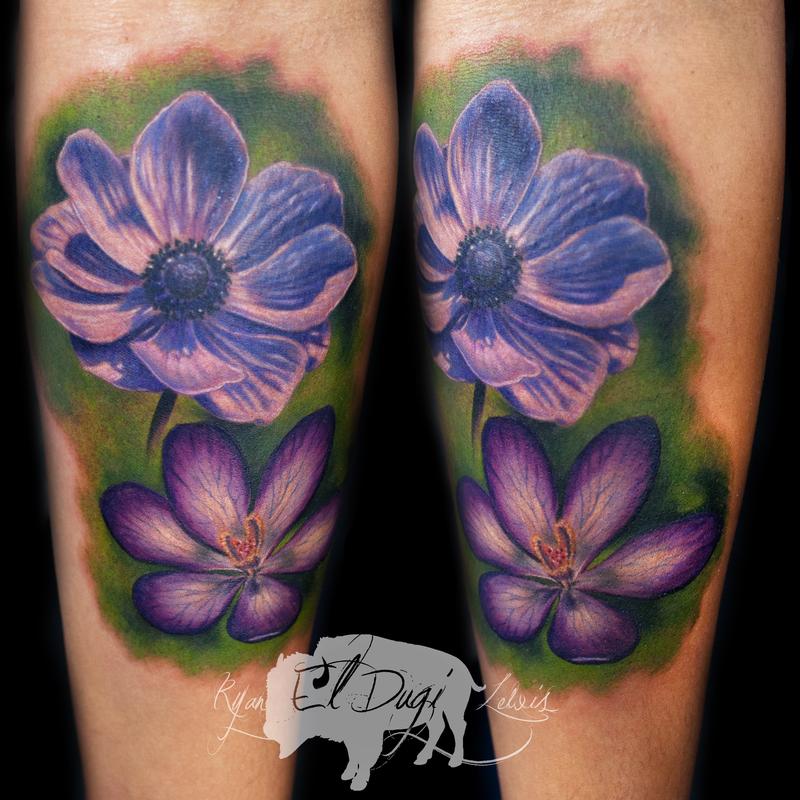 Ryan El Dugi Lewis : Tattoos : Dark Skin : Color Flowers