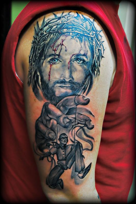 religious tattoos for men half sleeve