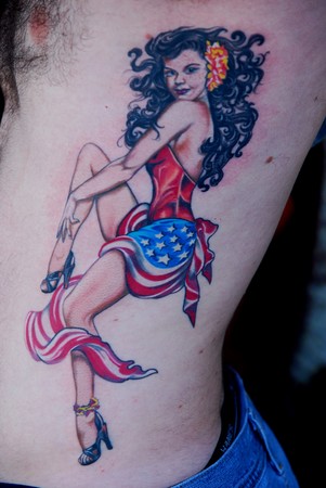 Ribs Tattoo Of New Traditional Pin Up Girl On Floridaaposs Firefighter