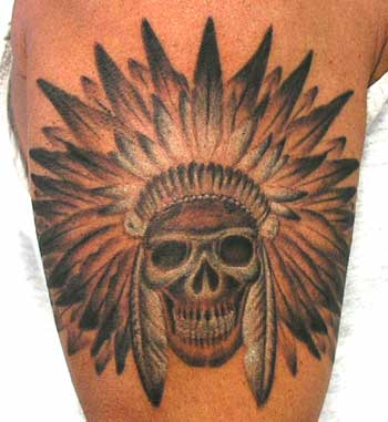 Tattoo Galleries: Skull in Headdress Tattoo Design