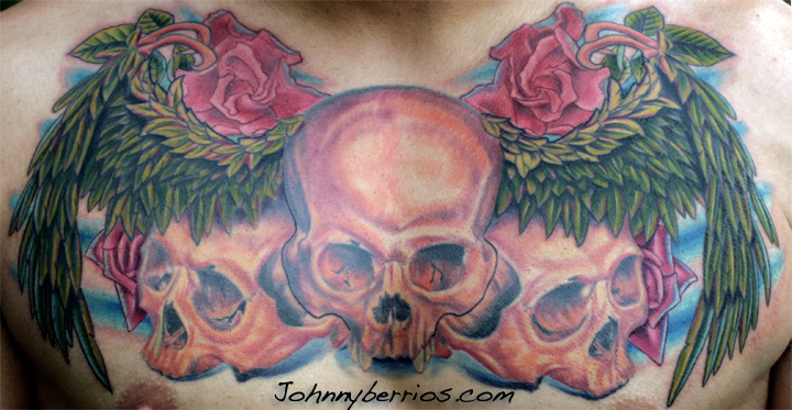 skull tattoos chest. her chest and Billie Joe Armstrong has a car, skull and other tattoos on