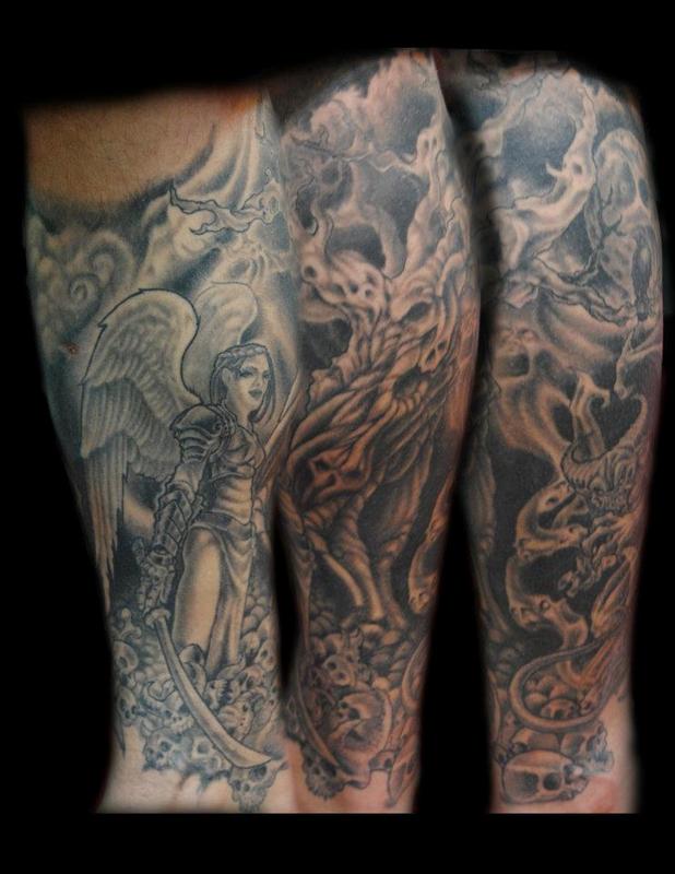 angels and demons tattoo sleeve