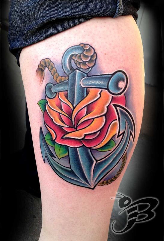 Full color Anchor and Rose tattoo by Jay Blackburn : Tattoos