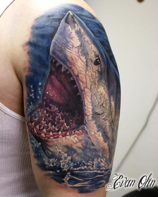 black and white shark tattoos
