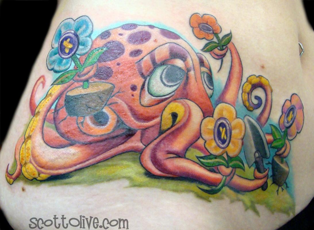 new school girly octopus tattoo
