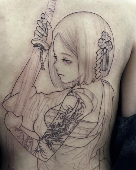 Ying Yang - Samauri Girl Back Piece