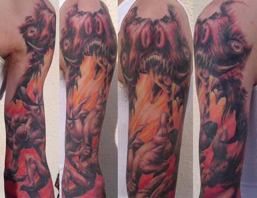 Looking for unique Tom Strom Tattoos?  hellmouth tattoo sleeve