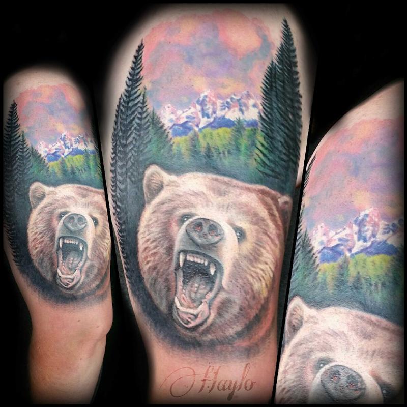 Grizzly Bear and Tetons Mountain range piece complete by